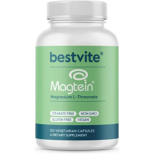 BESTVITE Magtein Magnesium L-Threonate Capsules – 2000mg per Serving (120 Vegetarian Capsules) – Patented and Bioavailable Magnesium – No Stearates – No Fillers – Vegan – Non GMO – Gluten Free