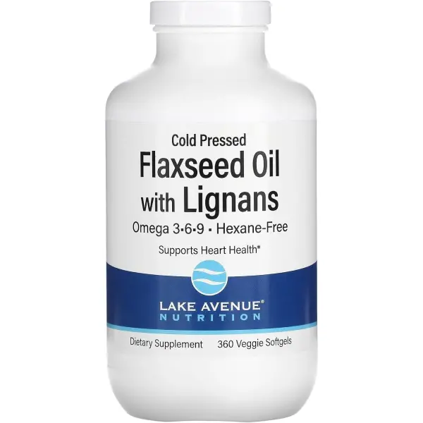 Lake Avenue Nutrition Organic Cold Pressed Flaxseed Oil & Lignan, Hexane Free, 360 Veggie Softgels