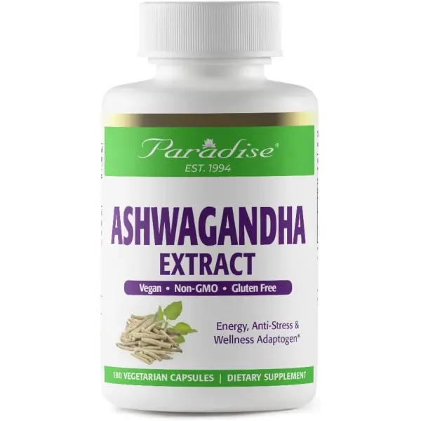 Paradise Herbs Organic Ashwagandha, Ayurvedic Adaptogen, Vegan, Non GMO, Gluten Free, 180 Vegetarian Capsules