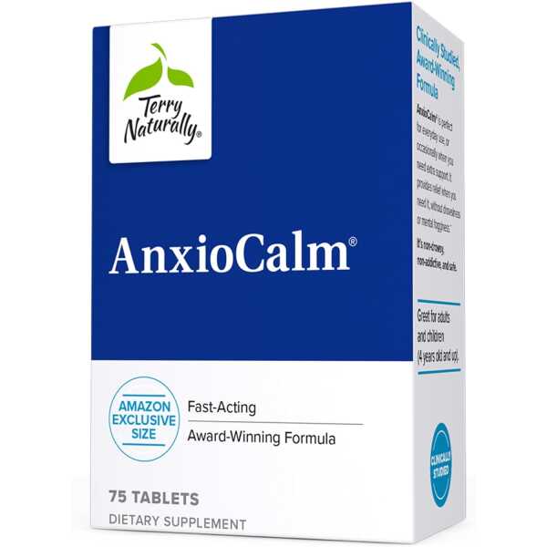 Terry Naturally AnxioCalm – 75 Tablets – Fast-Acting, Non-Drowsy, Non-Addictive Formula – Safe for Adults & Children 4+ Years –