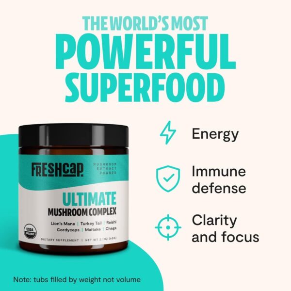 FreshCap Chaga Organic Mushrooms Extract Powder – Antioxidant, Digestive Health, Immune Support Supplement – Vegan, Pure