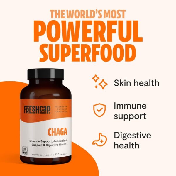 FreshCap Chaga Organic Mushrooms Extract Powder – Antioxidant, Digestive Health, Immune Support Supplement – Vegan, Pure