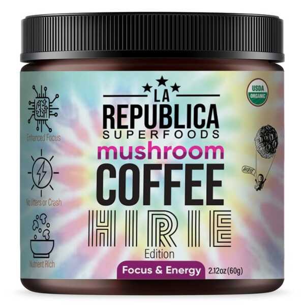 LRLA SUPERFOODS Organic Mushroom Coffee (HIRIE Special Edition) 35 Servings with 7 Superfood Shrooms, 100% Fair Trade Rich