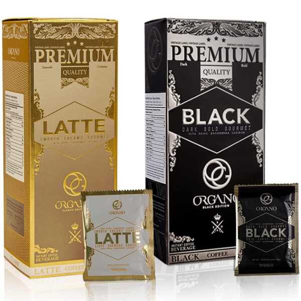 ORGANO Combo Pack 1 Box Black Coffee And 1 Box Cafe Latte, 100% Cetified Organic Gourmet Coffee.