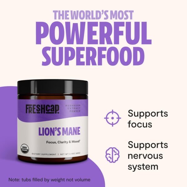 FreshCap Ultimate Mushroom Complex Powder – Lions Mane, Reishi, Cordyceps, Chaga, Turkey Tail, Maitake Supplements – for