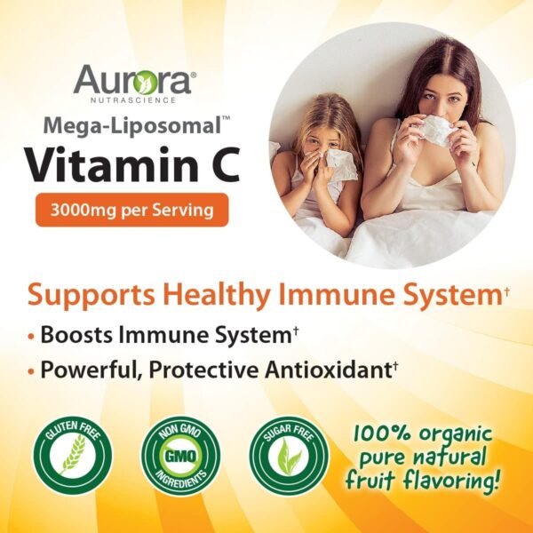 Aurora Nutrascience, Mega-Liposomal Vitamin C, 3,000 mg per Serving, Gluten Free, Non-GMO, Sugar-Free, High Absorption, Fat Soluble Vitamin C, Immune System Support, 16 oz (480 mL)