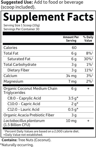 Garden of Life Dr. Formulated Keto Organic MCT Powder – 30 Servings, 6g MCTs from Coconuts Plus Prebiotic Fiber & Probiotics, Certified Organic, Non-GMO, Vegan, Gluten Free, Ketogenic & Paleo