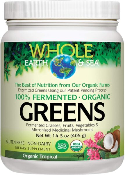 Natural Factors Whole Earth & Sea from, Organic Fermented Greens, Vegan Whole Food Supplement, Chocolate, 7.7 Oz