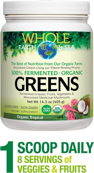 Natural Factors Whole Earth & Sea from, Organic Fermented Greens, Vegan Whole Food Supplement, Chocolate, 7.7 Oz