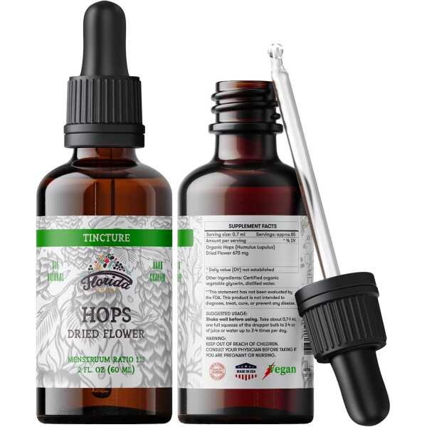 Hops Tincture, Organic Hops Extract Drops (Humulus Lupulus) Dried Flowers – Non-GMO 2 oz