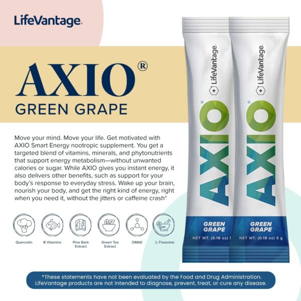 AXIO Regular Energy Drink Powder, Red Raspberry, 30 Packets, Instant Energy Powder, Energy Supplement in a Drink Mix, w/B Vitamins, DMAE, L-Theanine, Quercetin, Green Tea & Pine Bark Extract