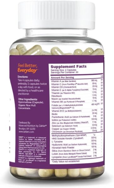 Zahler Shine, Hair Growth Supplement, Skin Hair and Nails Vitamins with Biotin, Certified Kosher, 120 Capsules