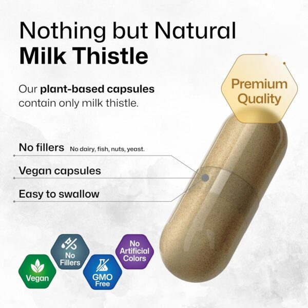 MAUWE Herbs Milk Thistle Organic Capsules – Liver Cleanse, Detox & Repair Supplement – 250 Vegan Silymarin Pills Liver – Milk Thistle Powder 1400 mg – Non GMO