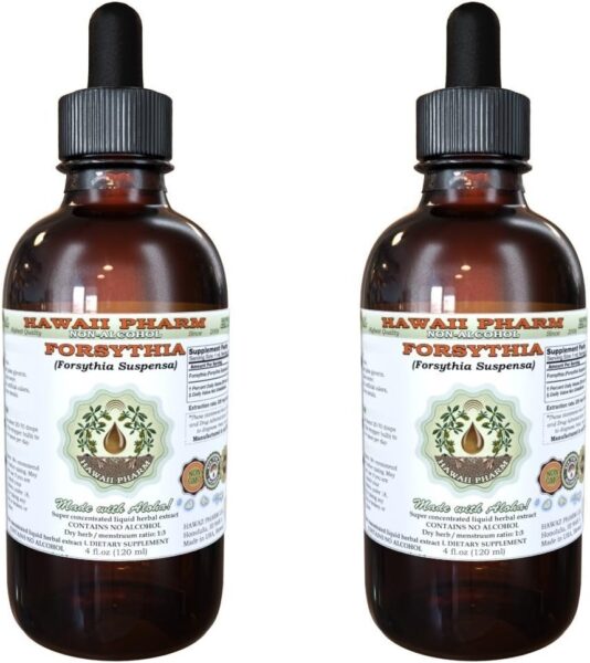 Hawaii Pharm Forsythia Alcohol-Free Liquid Extract, Organic Forsythia (Forsythia Suspensa) Dried Fruit Glycerite Natural Herbal Supplement 2×32 oz Unfiltered