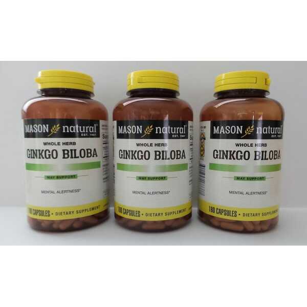 Mason Vitamins Ginkgo Biloba 500 mg 180 Gelatin Capsules per Bottle, Pack of 3 Bottles Total 540 Capsules