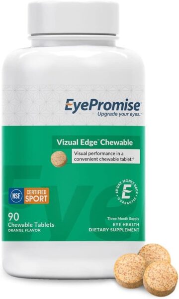 EyePromise Vizual Edge Chew Performance Eye Vitamin – NSF Certified for Sport and The Official Eye Vitamin of Sports – 1 Month Supply of Citrus Chewable Tablet