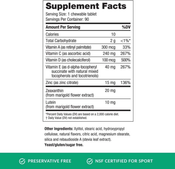 EyePromise Vizual Edge Chew Performance Eye Vitamin – NSF Certified for Sport and The Official Eye Vitamin of Sports – 1 Month Supply of Citrus Chewable Tablet