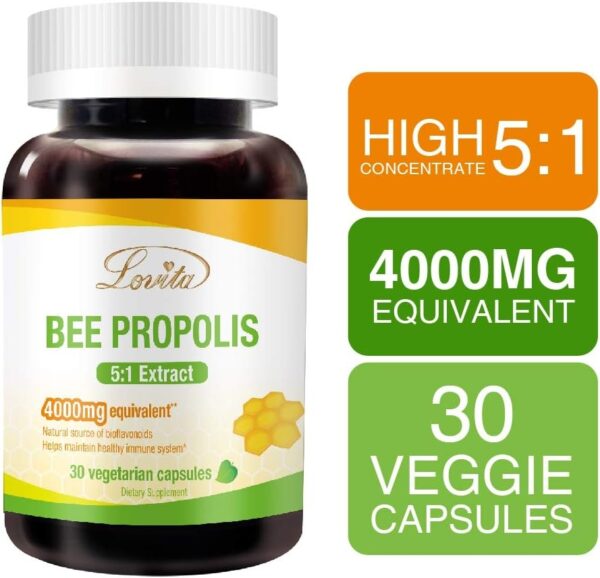 Bee Propolis Capsule | 4000mg Equivalent | 5:1 Concentration | Natural Propolis Extract | 30 Vegetarian Capsules (1 Months Supply)