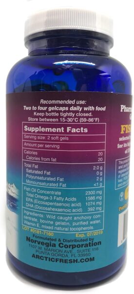 Arctic Fresh Omega 3 Fish Oil 180 gelcaps 576mg EPA 252mg DHA per capsule