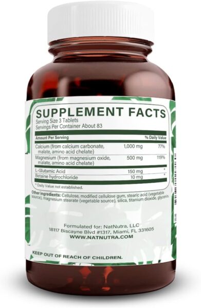 Natural Nutra Chelated Cal Mag 1000/500 mg Supplement Plus Betaine HCL, Improves Bone Strength and Density, Muscle Health, Teeth, Supports Cardiovascular System, Nerve Health, 100 Vegan Tablet