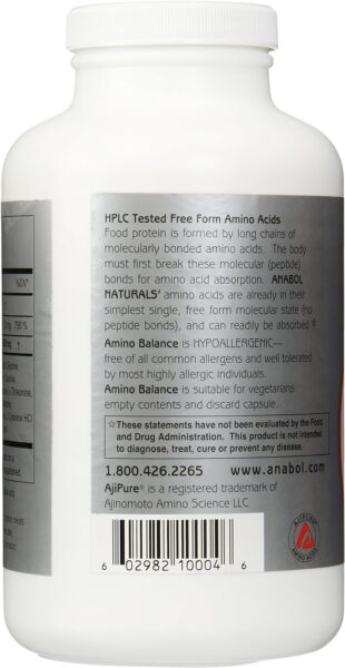 Amino Balance 500 caps, Energy Amino Supplement, Complete 23 Free Form Amino Blend Formula with BCAA’s, 9 Essential Amino Acids EAA’s for Sports Nutrition, Post Workout Muscle Recovery
