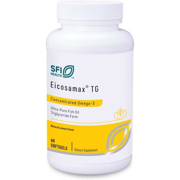 Klaire Labs Eicosamax TG Fish Oil – Ultra Pure Omega-3 Fish Oil Pills with EPA/DHA – Sustainably Sourced – Natural Lemon Flavor for No Fishy Burps or Aftertaste (60 Softgels)