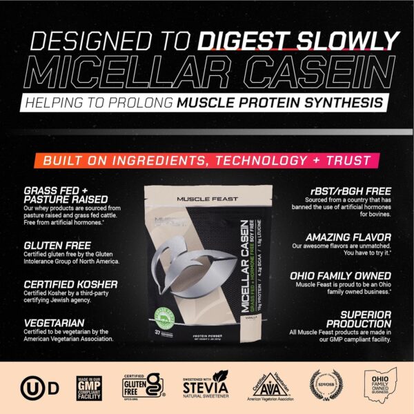 Muscle Feast Micellar Casein Protein, All Natural Pasture Raised Hormone Free Soy Free, Chocolate, 2lb