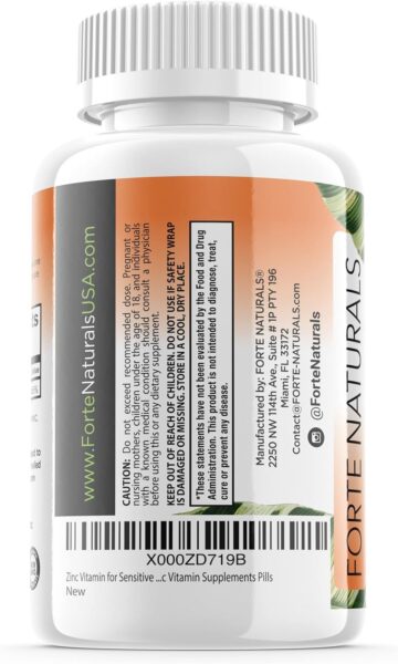 60 Zinc Supplements Specially Formulated for Sensitive Stomachs, Vitamins for Adults Daily Supplement Vegan 50mg, Non GMO, Easy to Swallow Zink Vitaminas
