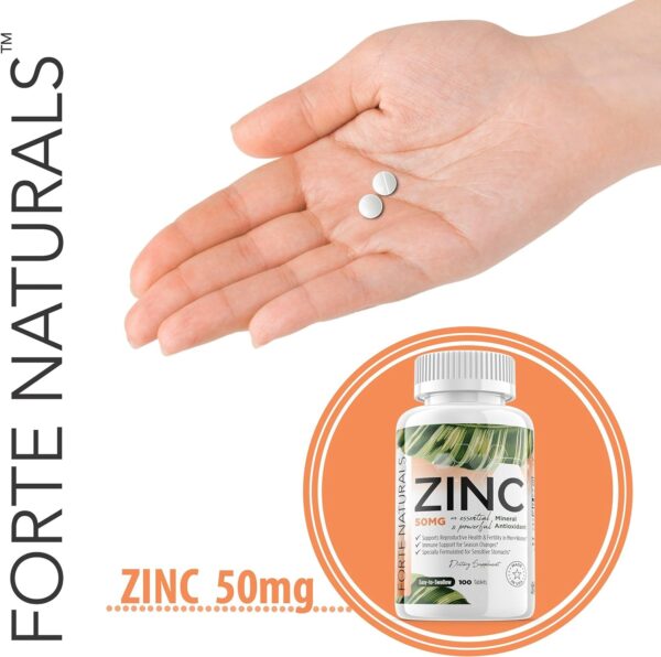 60 Zinc Supplements Specially Formulated for Sensitive Stomachs, Vitamins for Adults Daily Supplement Vegan 50mg, Non GMO, Easy to Swallow Zink Vitaminas