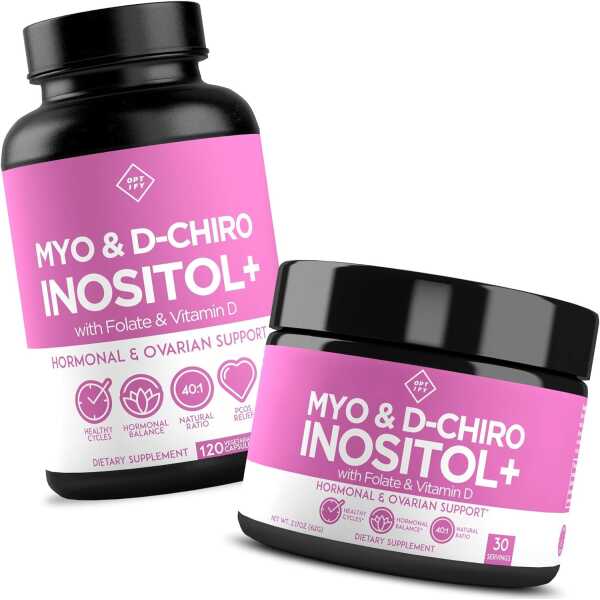 Premium Inositol Supplement Bundle – Myo-Inositol and D-Chiro Inositol Plus Folate and Vitamin D – Capsule & Powder – Hormone Balance & Healthy Ovarian Support for Women – Vitamin B8-60 Day Supply