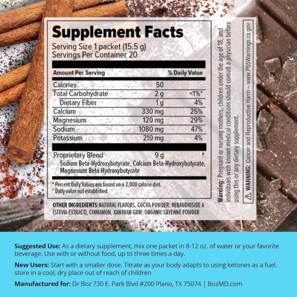 Dr. Boz Mexican Chocolate Spice [20 Sachets,16.6g] Keto BHB Powder – Exogenous Ketones Supplement – Best Keto Supplement for Weight Loss – Keto Shake