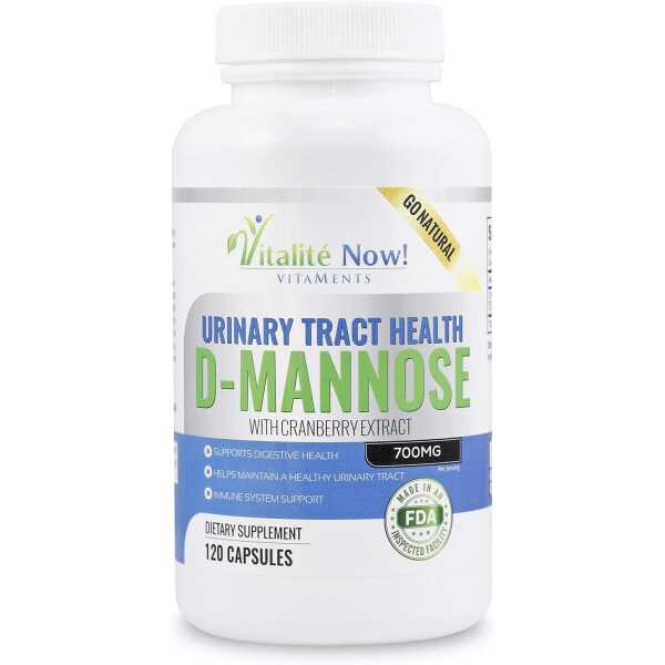 High Strength Pure D-Mannose with Cranberry Extract for Natural Urinary Tract Infections and UTI Support – Digestive Health – Immune System Support – 700mg – Non-GMO – 120 Pills