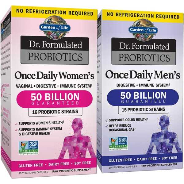 Garden of Life Probiotic Bundle: Dr. Formulated Once Daily Women’s & Men’s Probiotics, 50 Billion CFU Shelf Stable, Non-GMO Probiotic for Men & Women with Prebiotic Fiber, 30 Capsules Each