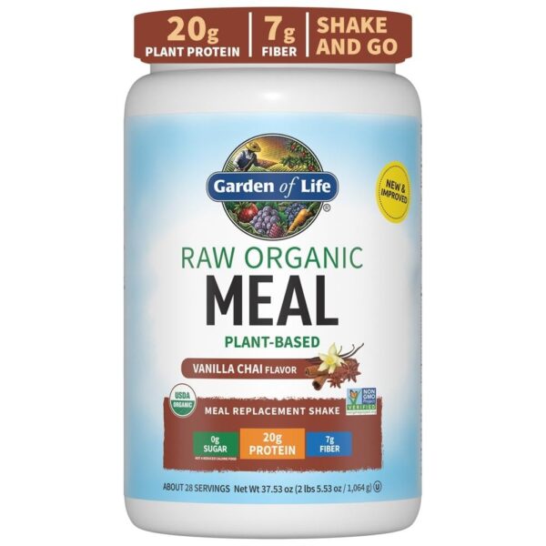 Garden of Life Vegan Protein Powder – Raw Organic Meal Replacement Shakes – Lightly Sweet – Pea Protein, Greens and Probiotics for Women and Men, Plant Based Dairy Free All in One Shake, 28 Servings