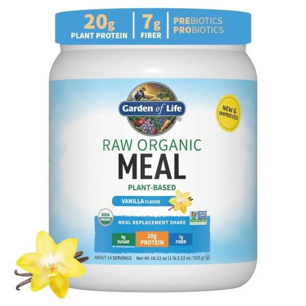 Garden of Life Vegan Protein Powder – Raw Organic Meal Replacement Shakes – Lightly Sweet – Pea Protein, Greens and Probiotics for Women and Men, Plant Based Dairy Free All in One Shake, 28 Servings