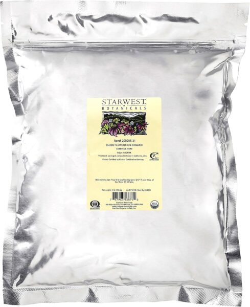Elder Flowers Organic Cut & Sifted – Sambucus nigra, 1 lb,(Starwest Botanicals)