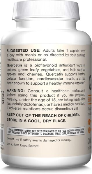 Jarrow Formulas Quercetin 500 mg, Dietary Supplement, Antioxidant Support for Cardiovascular and Immune Health, 200 Veggie Capsules, 200 Day Supply