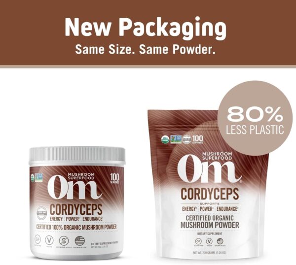 Om Organic Mushroom Superfood Powder, Cordyceps, 100 Servings, Energy and Endurance Support Supplement, 7.05 Ounce (Pack of 1)