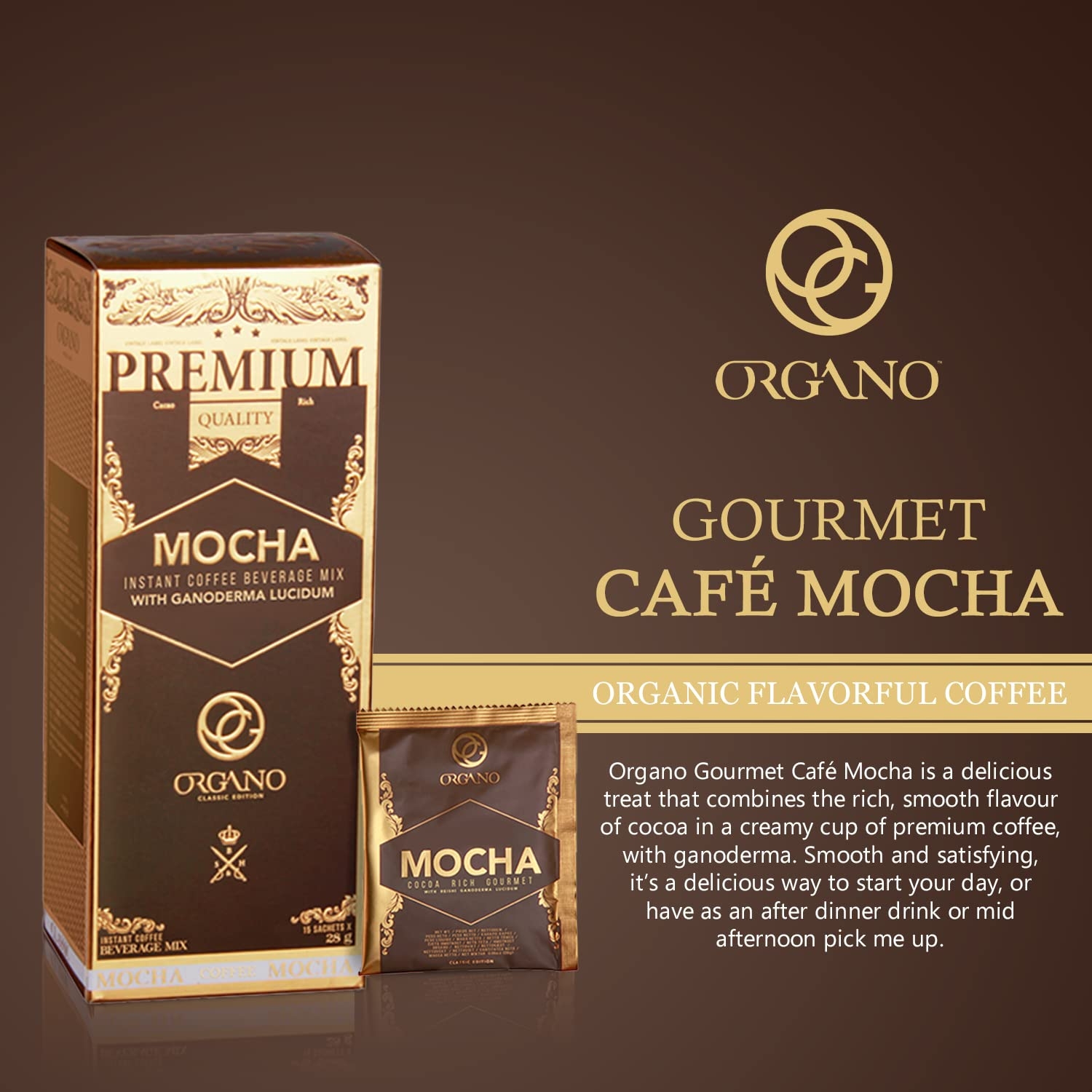 Organo Gold King of Coffee Organic Premium Ganoderma Lucidum U.S.A. Packaging (1 Box)