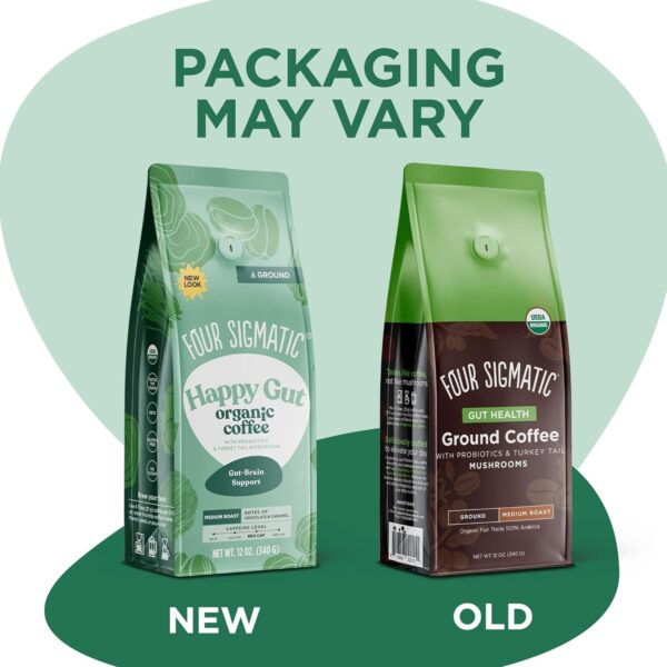 Four Sigmatic Happy Gut Organic Ground Coffee | Medium Roast Fair Trade Gourmet Coffee with Chaga & Turkey Tail | Immune