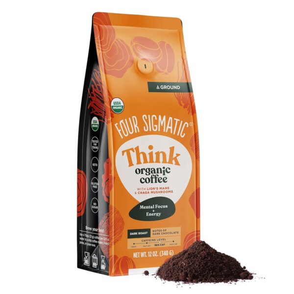 Four Sigmatic Calm Organic Decaf Ground Coffee | Swiss Water Decaf Coffee Ground | Decaffeinated Coffee with Chaga & Reishi