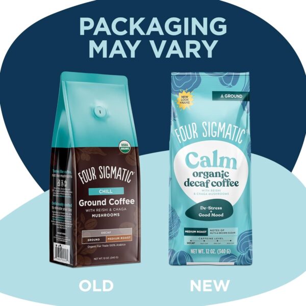Four Sigmatic Calm Organic Decaf Ground Coffee | Swiss Water Decaf Coffee Ground | Decaffeinated Coffee with Chaga & Reishi