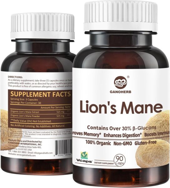 Organic Reishi Mushroom Capsules with 100% Ganoderma Lucidum Reishi Spore Powder for Boost Immune System, Vegan, All Natural,
