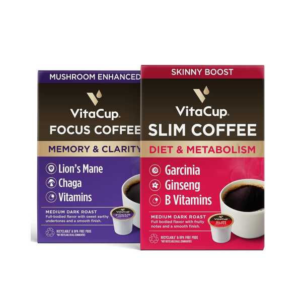VitaCup Focus Mushroom Coffee Pods, Boost Focus & Immunity w/Lions Mane, Chaga, B Vitamins, D3 16CT | Slim Coffee Pods, Boost