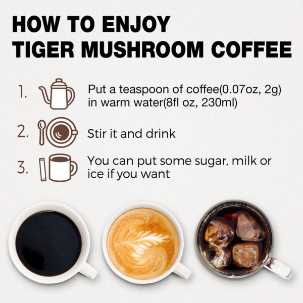 Tiger Organic 5 Mushroom Instant Coffee with 100% Arabica – Powerful Natural Ingredients | Reishi, Maitake, Shiitake, Chaga &