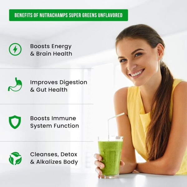 NutraChamps Super Greens Powder Premium Superfood | 20+ Organic Green Veggie Whole Foods | Alfalfa, Spirulina, Chlorella & More