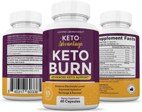 (2 Pack) Keto Advantage Keto Burn Pills 1275MG New & Improved Formula Contains Apple Cider Vinegar Extra Virgin Olive Oil Powder