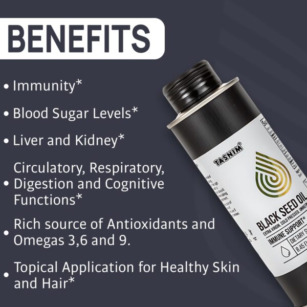 Ethiopian Black Seed Oil – Cold Pressed Black Seed Oil for Immune Support, High Potency 21% Thymoquinone Skin & Hair Health –