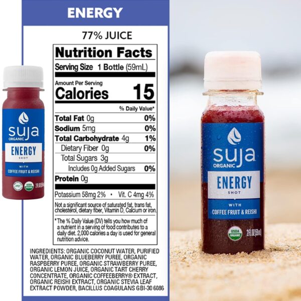 Suja Organic Energy Shot with Coffee Fruit & Reishi Mushroom | 100mg Natural Caffeine | Functional Shots | Cold-Pressed Juice