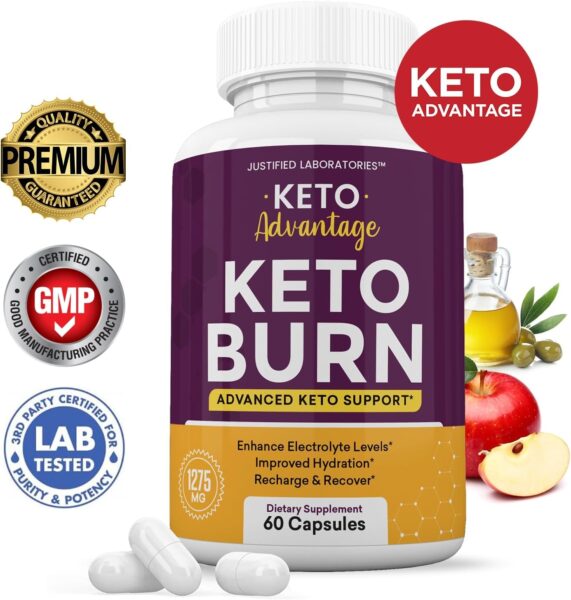 (2 Pack) Keto Advantage Keto Burn Pills 1275MG New & Improved Formula Contains Apple Cider Vinegar Extra Virgin Olive Oil Powder